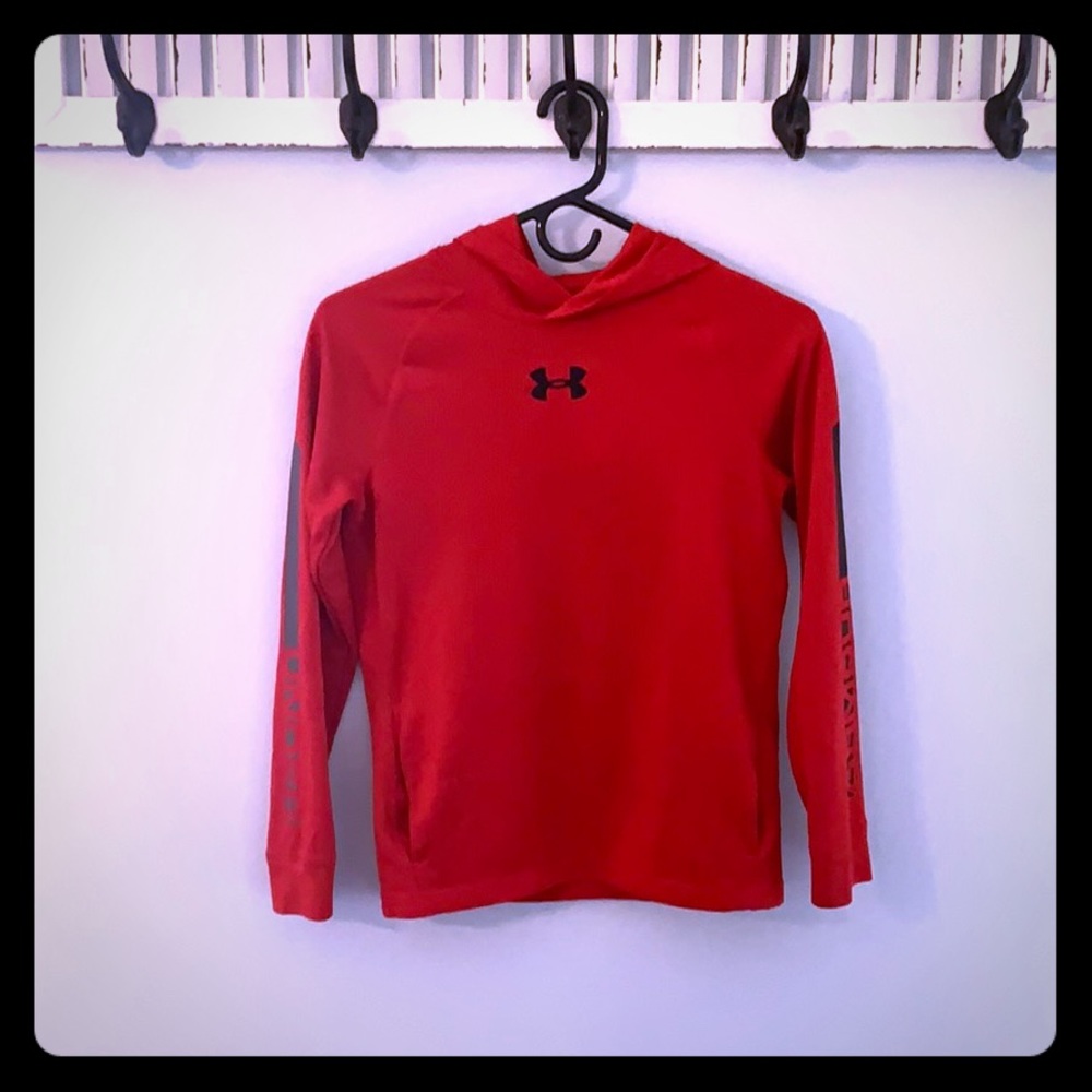 Red long sleeve shirt with hood